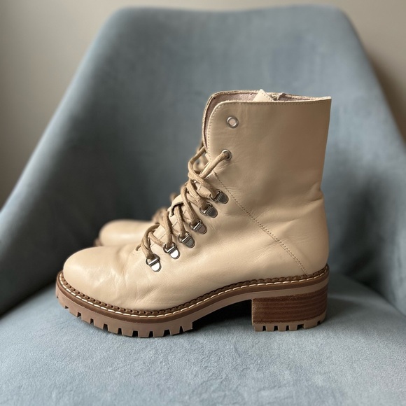 Bertuchi Leather Lace Up Combat Beige Tan Brown Boots Womens 40 9.5 - Picture 3 of 12